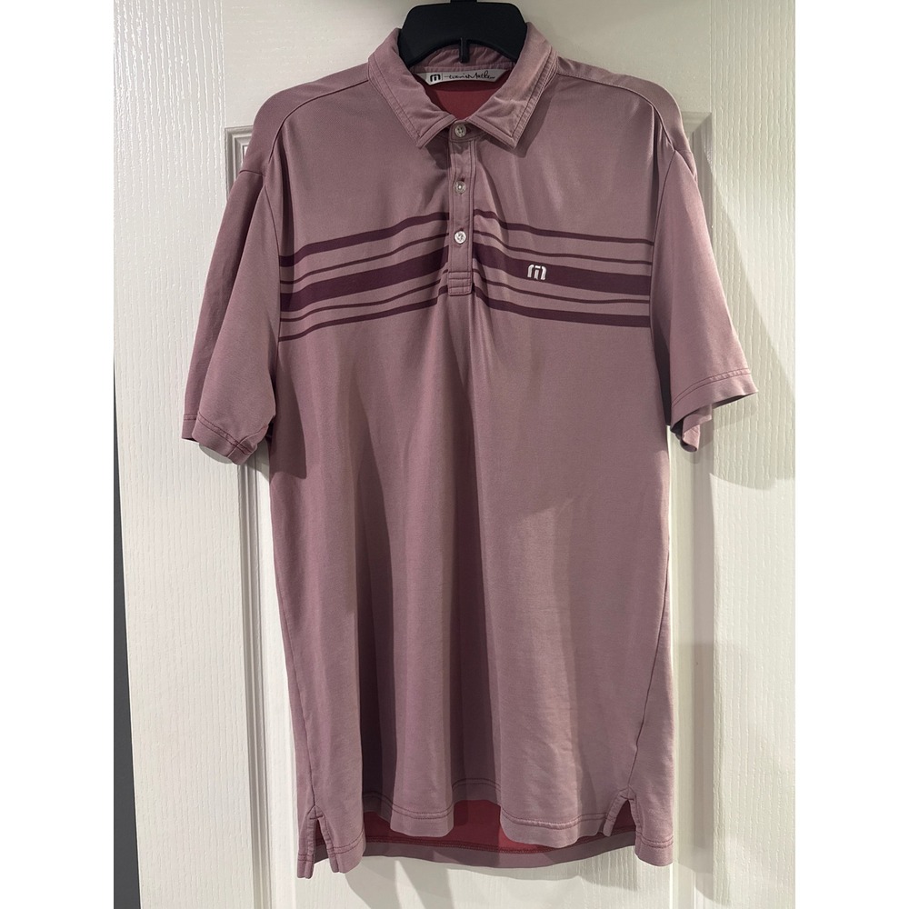 Travis Mathew Mens Mauve Purple Striped Short Sleeve Golf Polo Shirt Size M